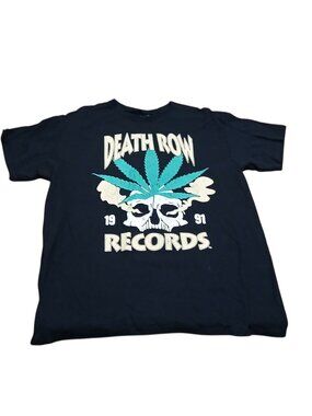 Death Row Records Men's L Shirt Black Skull 420 Mary Jane Leaf Graphic Rap Tee